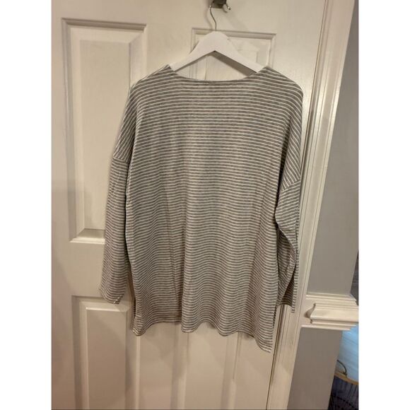 Eileen Fisher Soft Tencel Lyocell Gray & White Stripe Tunic Top sz L EUC - Picture 6 of 7